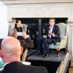 Sound Cities Association (SCA) Executive Director Deanna Dawson and Washington State Attorney General Bob Ferguson speak at a SCA dinner in Kenmore. CATHERINE KRUMMEY/Kenmore Reporter