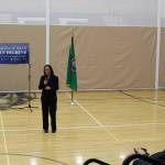 Congresswoman Suzan DelBene fields questions from the audience during a town hall event at Lake Washington High School in Kirkland. CATHERINE KRUMMEY / Kirkland Reporter