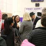 Congresswoman Suzan DelBene (center) speaks with constituents following a town hall event at Lake Washington High School in Kirkland. CATHERINE KRUMMEY / Kirkland Reporter