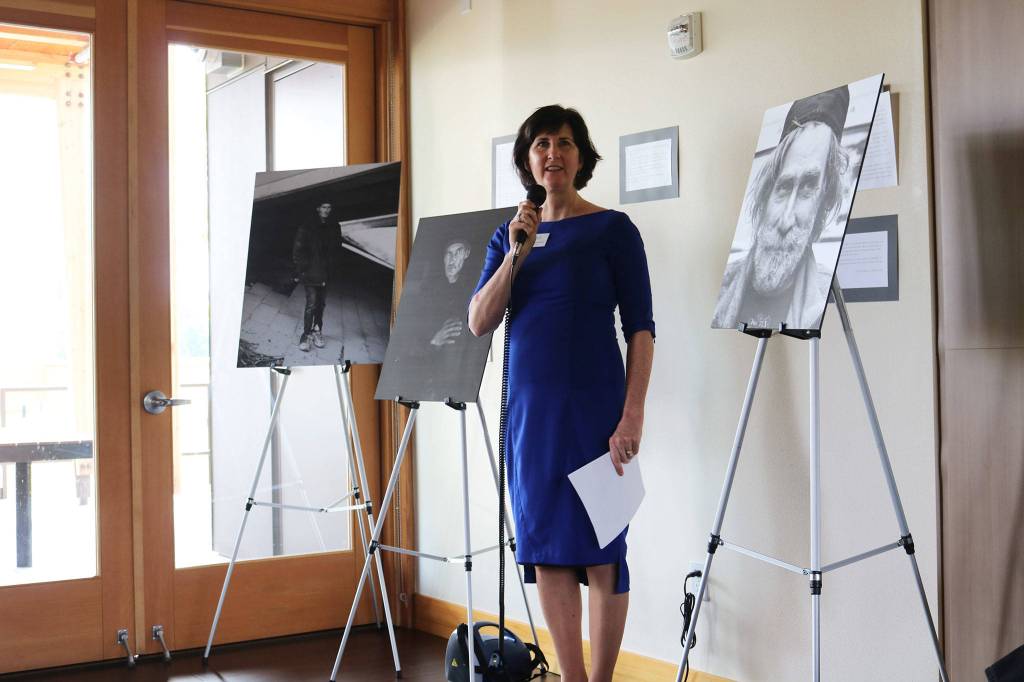 Bellevue City Councilmember Lynne Robinson speaks at an Affordable Housing Week event at Velocity Apartments in Kirkland. CATHERINE KRUMMEY / Kirkland Reporter