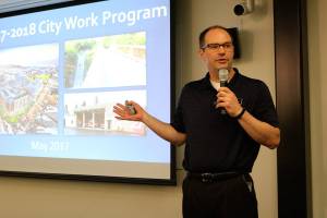 Kirkland City Manager Kurt Triplett discusses the city&rsquo;s 2017-18 work program at Kirkland City Hall. CATHERINE KRUMMEY / Kirkland Reporter