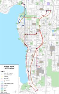 A map shows the Mother&rsquo;s Day Half Marathon course. Contributed art