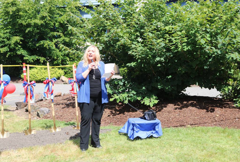 Lake Washington School District Superintendent Dr. Traci Pierce speaks at the groundbreaking ceremony at Juanita High School. CATHERINE KRUMMEY / Kirkland Reporter