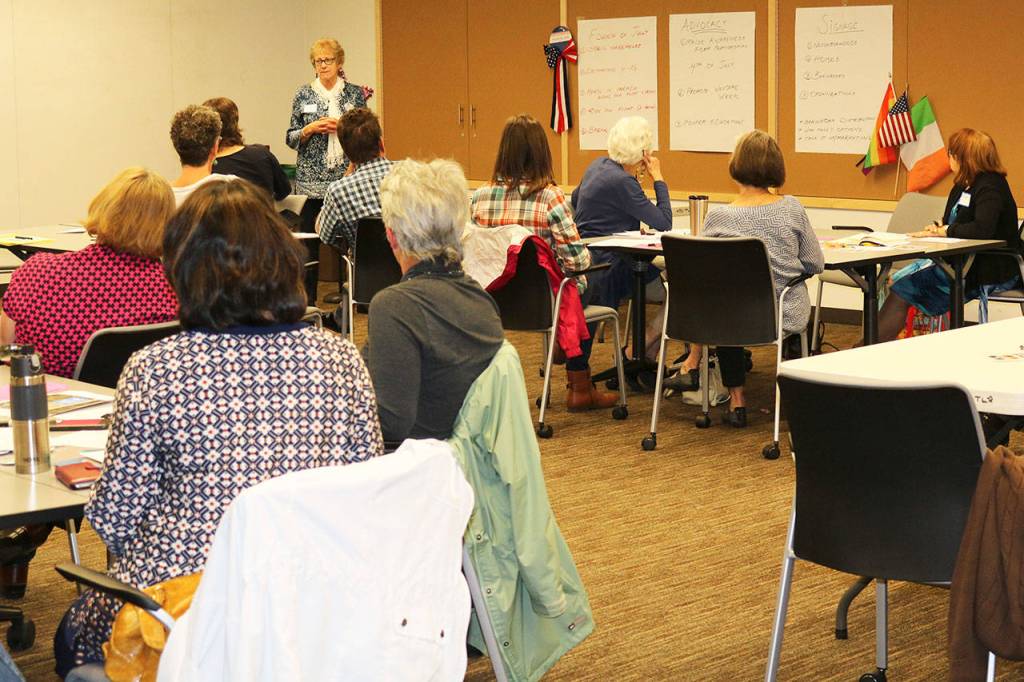 KirklandSafe member Leah Kliger discusses the group&rsquo;s upcoming participation in the Fourth of July parade and other outreach and advocacy efforts. CATHERINE KRUMMEY / Kirkland Reporter