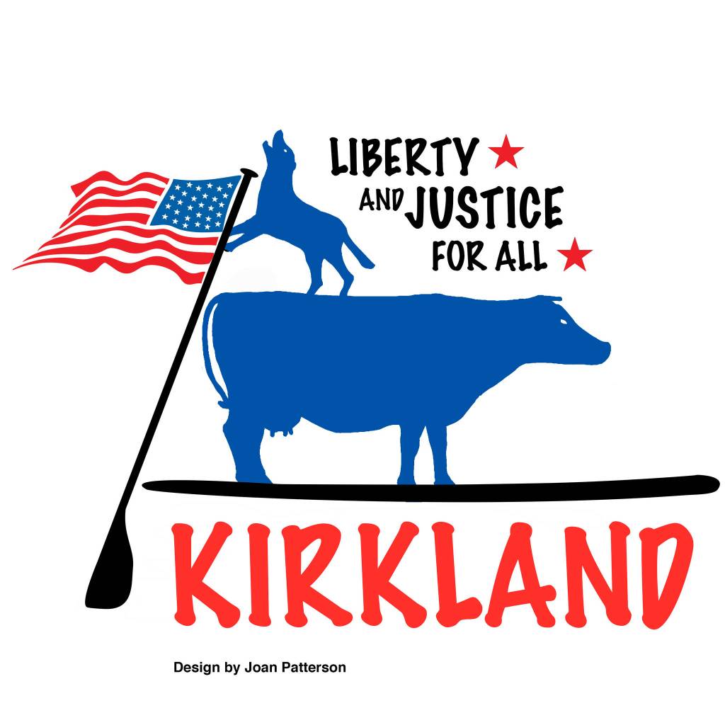 Joan Patterson had the winning design for the Kirkland Downtown Association&rsquo;s Celebrate Kirkland T-shirt contest. T-shirts will be sold for $20 each while supplies last during the parade. Artwork courtesy of the Kirkland Downtown Association