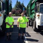 Local garbage truck drivers Steve Wegener (left) and Richard Salts (right) have developed close friendships with their customers in the community. Kailan Manandic, Kirkland Reporter