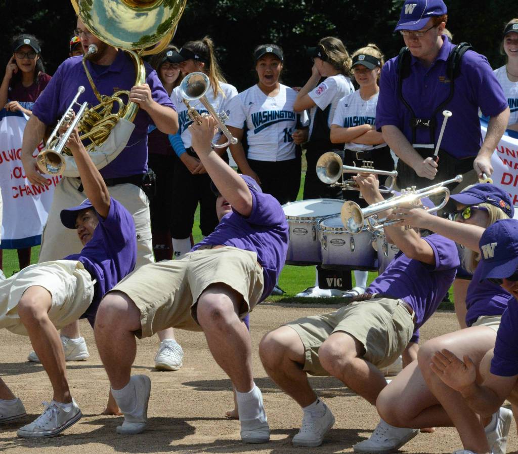 The University of Washington band does its thing.