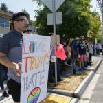 A demonstrator holds up his sign for love at last Saturday&rsquo;s march and rally in front of Google in Kirkland. Samantha Pak, Kirkland Reporter