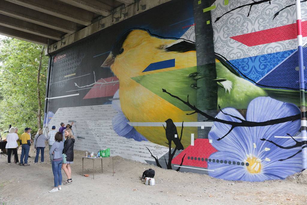 The newly completed &ldquo;What is…&rdquo; mural located on the Cross Kirkland Corridor underneath 85th Street. Megan Campbell/Kirkland Reporter