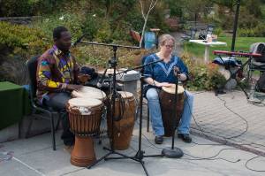 Eugene &ldquo;Yaw&rdquo; Amponsah performs Ghanaian percussion during the &ldquo;Welcome to Kirkland&rdquo; event hosted by the Juanita Neighborhood Association on Saturday. Megan Campbell, Kirkland Reporter