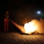 Matthew Horine puts out a fire during a CERT training in Kirkland. Megan Campbell/Kirkland Reporter