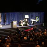 Two U.S. Marines fold an American flag to present to Kirkland police Sgt. Nathan Rich&rsquo;s family. Before joining the department, Rich served in the U.S. Marine Corps. Samantha Pak, Kirkland Reporter