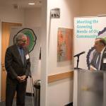 Kenmore Mayor, David Baker, speaks at the grand opening celebration for the new EvergreenHealth location across the street from city hall.