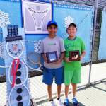 Kirkland residents, from left to right, Soham Purohit and Vincent Yang won the third-place bronze ball for doubles (12-and-under category) at the Winter National Tennis tournament in Tucson, Arizona. Courtesy photo
