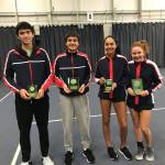 Katja Wiersholm, far right, and her American teammates after the Junior International Teen Tennis tournament in Bolton, England. Courtesy of United States Tennis Association