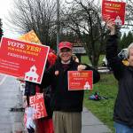 Walt and Kathy Krueger are on the Lake Washington Citizens Levies Committee and attended the Red Monday rally at Kamiakin Middle School. Kailan Manandic, Kirkland Reporter