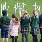 Students at St. Monica School, a private Catholic school based in Mercer Island, prayed for the 17 victims of the Parkland school shooting. Courtesy of Krista Pittiglio