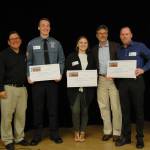 Eileen Trentman Youth Scholarship award winners Lauren Peterson and Christian Tomisser pose with Kirkland Deputy Mayor Jay Arnold (left), City Council member Tom Neir and Volunteer Services Coordinator Patrick Tefft. Katie Metzger/staff photo