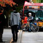 The RapidRide B-Line bus is seen at the Bellevue Transit Center. Terry/The Herald