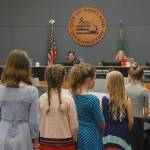 Third and fourth graders from Kirklands Community School address their city council on May 15, asking them to ban plastic straws. Katie Metzger/staff photo