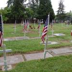 About a dozen volunteers came to the Kirkland Cemetery on May 24 to place new flags and crosses on veterans graves for Memorial Day. Katie Metzger/staff photo