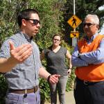 Transportation planner Stephen Padua, left, explains to Kirkland Assistant City Manager Jim Lopez some quick fixes to the 130th Avenue Northeast intersection with Northeast 70th Street. Courtesy of the city of Kirkland