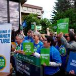 Activists rallied in support of I-1631 in Olympia on July 2. The Yes On I-1631 campaign collected roughly 100,000 more signatures than needed to place the initiative on the November ballot. Photo contributed by Yes On I-1631.