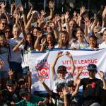 A massive group of supporters was on hand as the city of Kirkland held a send-off rally for the Kirkland majors softball all-stars (middle, holding state champs banner) on July 18 at the Marina Park Pavilion. Andy Nystrom / staff photo