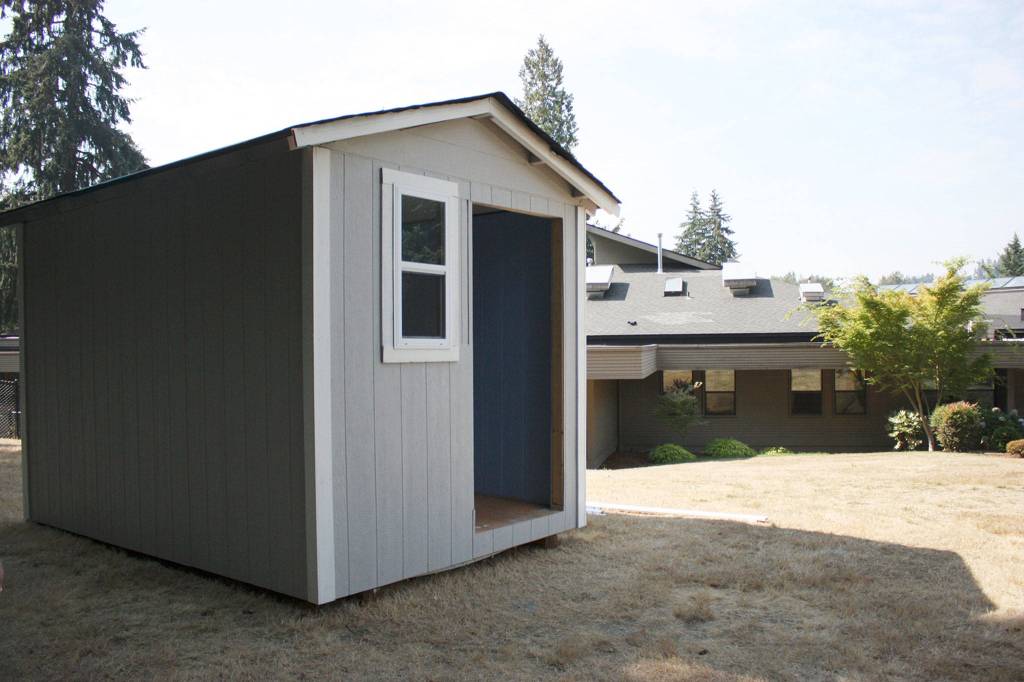 The tiny house built at Holy Spirit Lutheran Church will be donated to a village in Seattle. Katie Metzger/staff photo