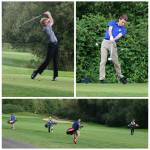 Lake Washington won its second straight boys golf match to start the season, 213-257, over Juanita on Sept. 11 at Willows Run Golf Complex in Redmond. LWs Colin Quigley was the medalist with a 40. Pictured are, top left and right, LWs Derek Giovacchini and Juanitas Andrew Hamilton. Bottom, Juanitas Bennett Davy looks back on the second tee as Hamilton, LWs Nick Whiting and Giovacchini head toward the hole. On Sept. 5, LW beat Woodinville, 209-210, with Giovacchini earning medalist honors with a 39; LWs David Thorn tied for second by shooting a 40. Staff photos by Andy Nystrom