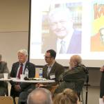 From L-R: Panelist Roderic Camp from Claremont University, William Beezley from University of Arizona, Linda, and Guillermo Sheridan from UNAM-Seattle touched on the subject of U.S.-Mexico relations on Nov. 1 at Northwest University. Stephanie Quiroz/staff photo.