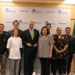 Washington Gov. Jay Inslee visited students and faculty at the Lake Washington Institute of Technology in Kirkland Tuesday afternoon. From left: Dr. Amy Morrison Goings, Gage Wollman, Natalie Alvis, Ellienn Shouse, Gov. Jay Inlsee, Virginia King, Pablo Bautista, Sloane Hunt, Cole Galino, and Tevin Wright. Madison Miller/staff photo.