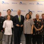 Washington Gov. Jay Inslee visited students and faculty at the Lake Washington Institute of Technology in Kirkland Tuesday afternoon. From left: Dr. Amy Morrison Goings, Gage Wollman, Natalie Alvis, Ellienn Shouse, Gov. Jay Inlsee, Virginia King, Pablo Bautista, Sloane Hunt, Cole Galino, and Tevin Wright. Madison Miller/staff photo.
