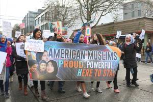 Eastside group Muslim Association of Puget Sound (MAPS) participated in the Womxns March for the third time on Jan. 19. Stephanie Quiroz/staff photo.