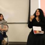 Maryam Griffin (left) of the University of Washington Bothell interviews art curator Alma Salem during her visit to the school on Feb. 7. Samantha Pak/staff photo