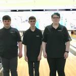 Inglemoor Highs Gregory Pinget, left, and Nathan Takacs and Juanita Highs Madeline Sage at the recent state bowling championships. Courtesy photo