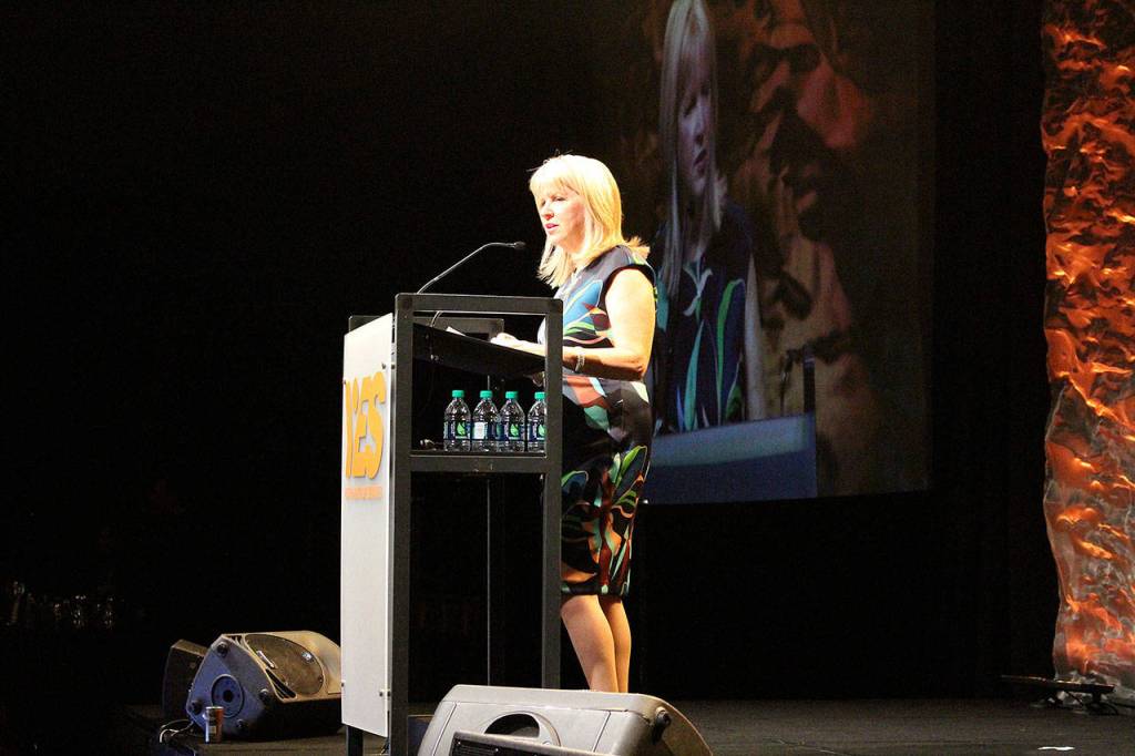 Patti Skelton-McGougan, CEO of YES, restate the vision and impact YES has on the lives of local youth at the Invest in Youth Breakfast on March 20. Madison Miller/staff photo