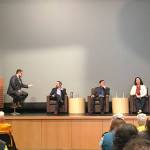Erik Ashlie-Vinke, government affairs director for Economic Alliance Snohomish County, moderates a Town Hall with Sen. Guy Palumbo, Rep. Derek Stanford and Rep. Shelley Kloba from Washingtons 1st district on March 23 at Cascadia College. Katie Metzger/staff photo