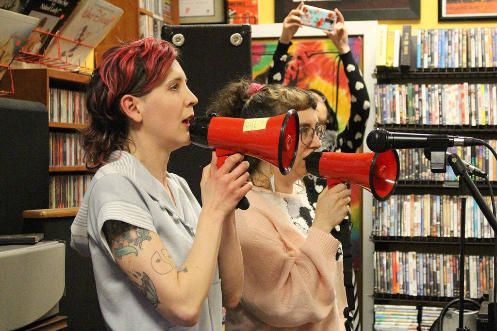 Rachel McDonald and Jessica Rawlings of Ouija Boob perform at Vortex for Record Store Day. Madison Miller / staff photo