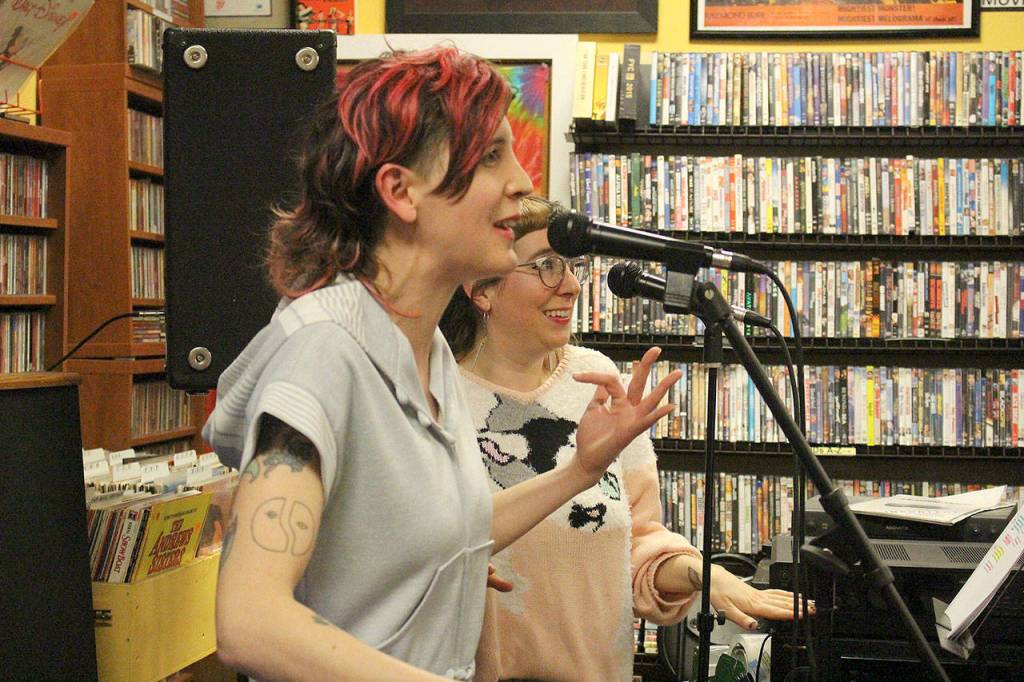 Rachel McDonald and Jessica Rawlings of Ouija Boob perform at Vortex for Record Store Day. Madison Miller / staff photo