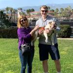 Mother Margaret Barker and Griffin Barker pose with the University of Redlands bulldog mascot. Courtesy photo