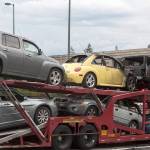 A used yellow Volkswagen Beetle caught on fire while being transported to Kent on Aug. 29. The driver noticed the smoke after commuters honked and attempted to get his attention. Ashley Hiruko/staff photo