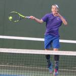 Lake Washingtons No. 1 singles player Brett Pearson connects on a forehand against Juanita on Sept. 26. Andy Nystrom/ staff photo