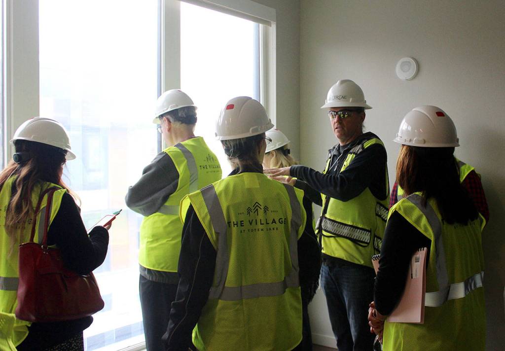 CenterCal Properties project manager Damian Vaughan discusses construction progress. Blake Peterson/staff photo