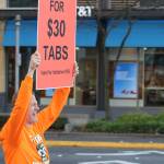 Tim Eyman get in some last minute campaigning for I-976 in downtown Bellevue on the afternoon of Nov. 5. The initiative would set car tabs at $30 statewide with opponents warning it would bankrupt transit projects across the state. Aaron Kunkler/staff photo