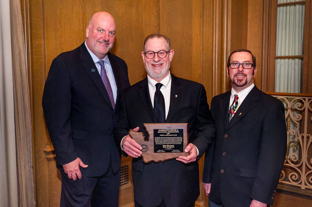 From left Washington Refuse and Recycling Association (WRRA) executive director Brad Lovaas, Mike Weinstein and WRRA board president Marc Torre. Photo courtesy of Waste Management