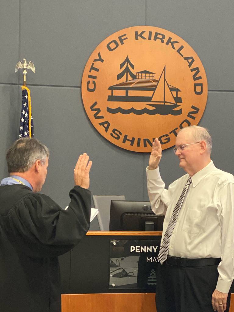 Toby Nixon being sworn in. Photo courtesy city of Kirkland