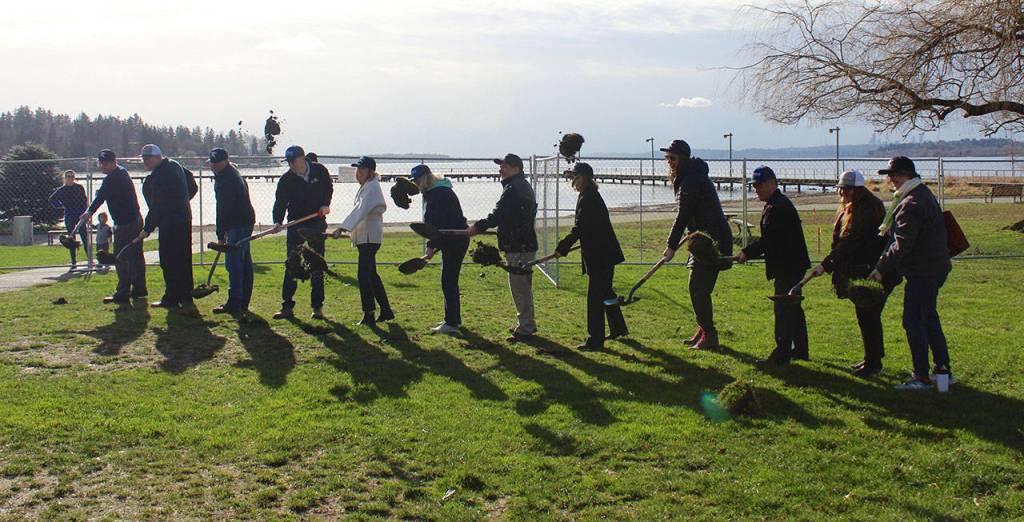 City councilmembers, staff and members of the park board participated in the groundbreaking ritual. Blake Peterson/staff photo