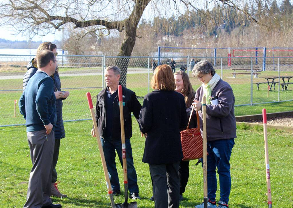 City personnel chatting after the groundbreaking. Blake Peterson/staff photo
