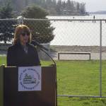 Parks and community services director Lynn Zwaagstra updated onlookers on what to expect at the site moving forward. Blake Peterson/staff photo